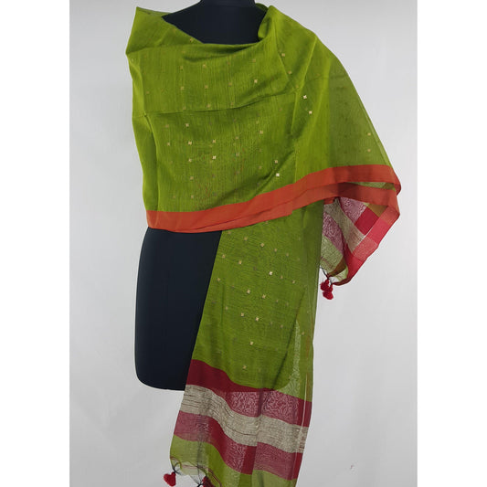 Sequin hand woven cotton silk dupatta - Vinshika