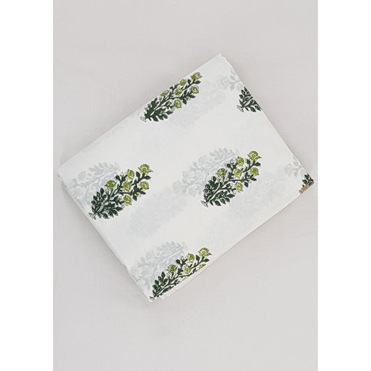White color sanganeri hand block printed Bagru cotton fabric - Vinshika