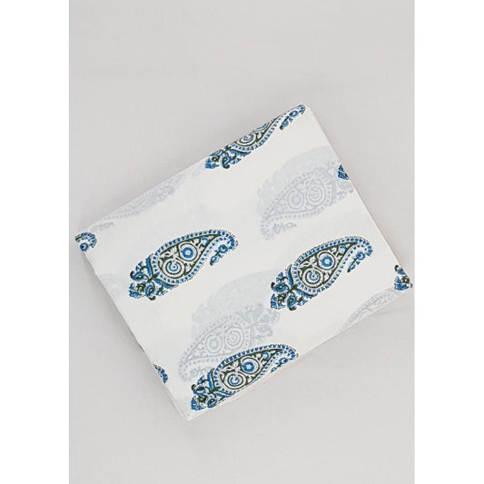 White color sanganeri hand block printed Bagru cotton fabric - Vinshika