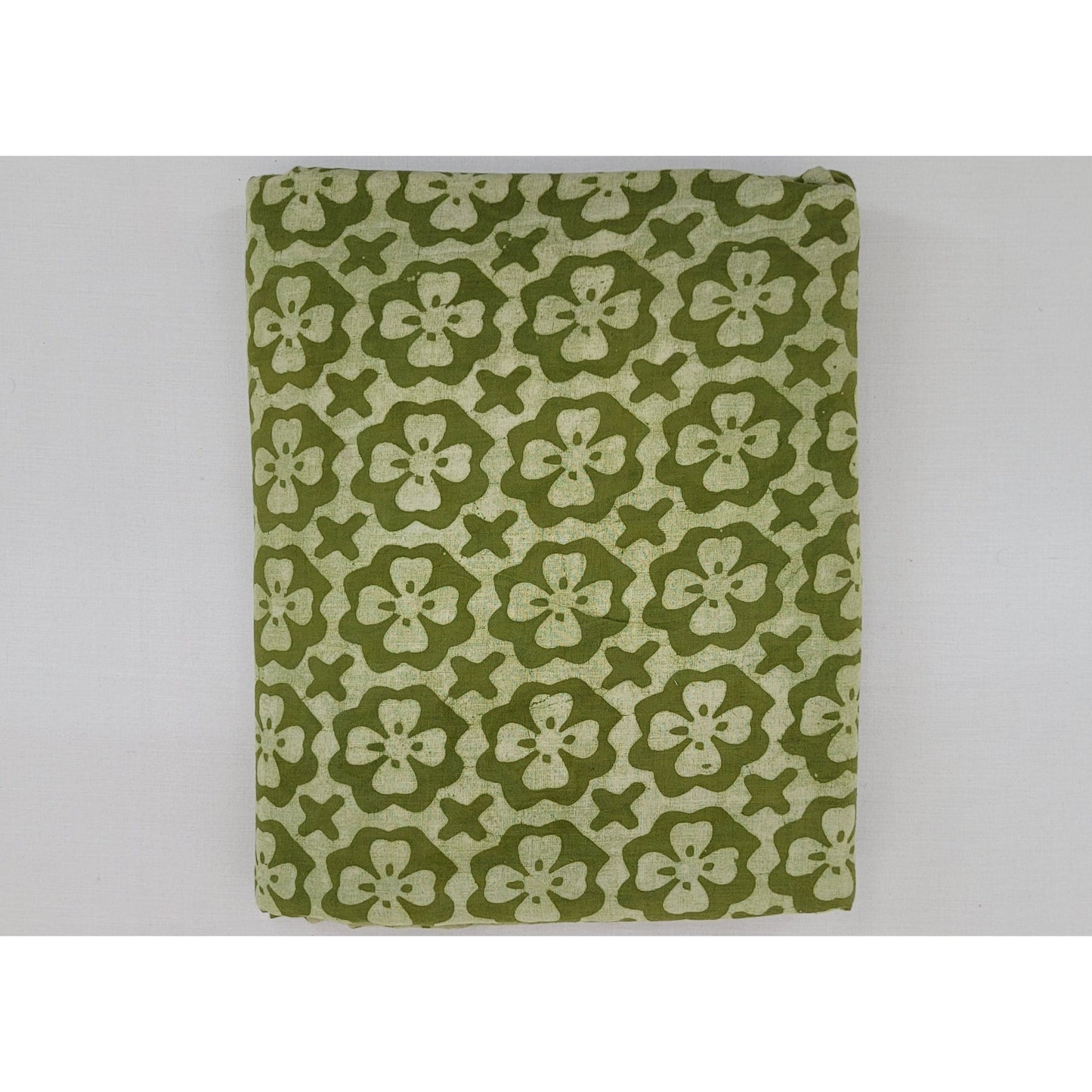 Green Color hand block printed Bagru cotton fabric - Vinshika