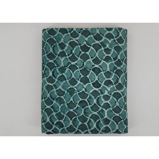 Aqua Blue Color hand block printed Bagru cotton fabric - Vinshika