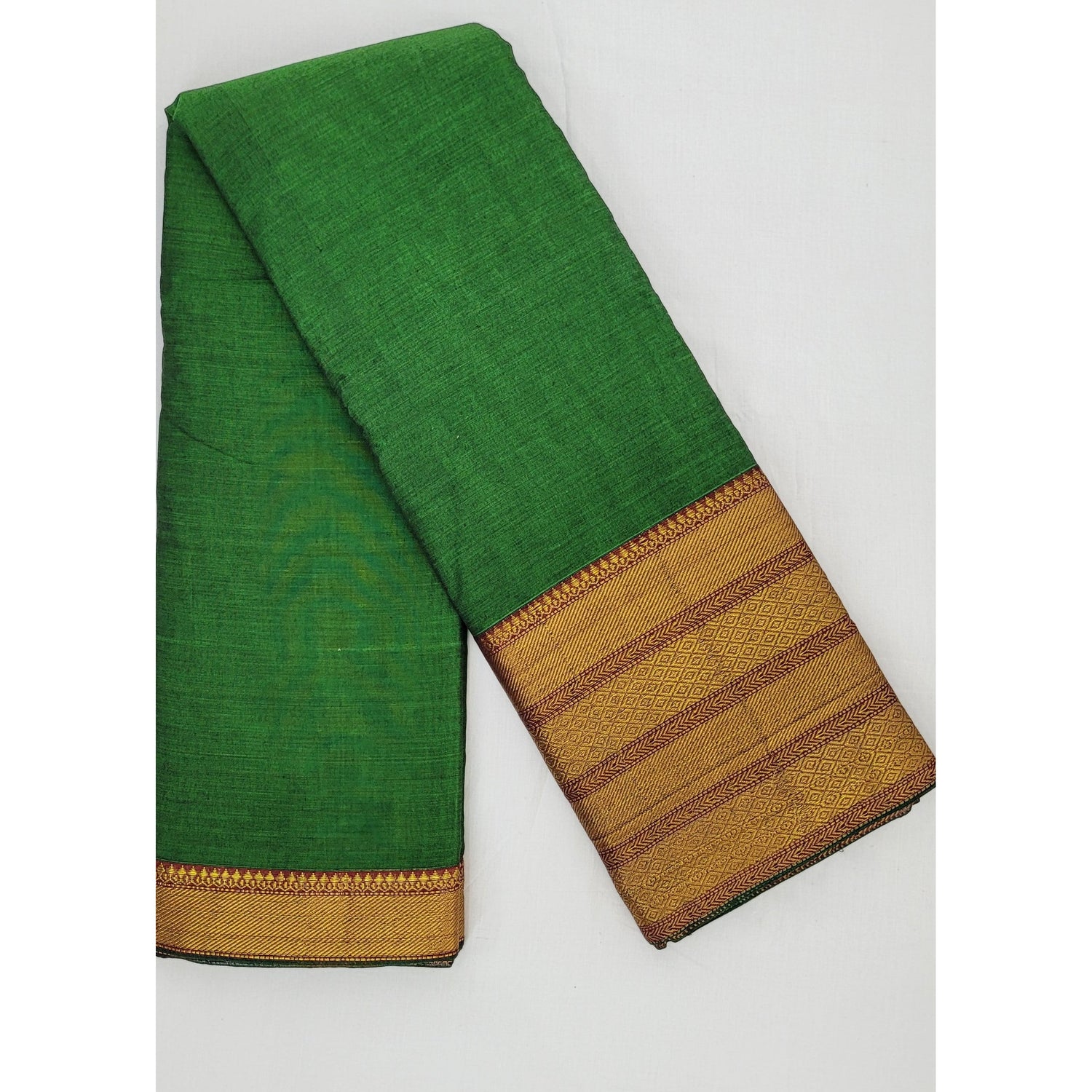 Green Color Narayanpet pure cotton zari border fabric - Vinshika