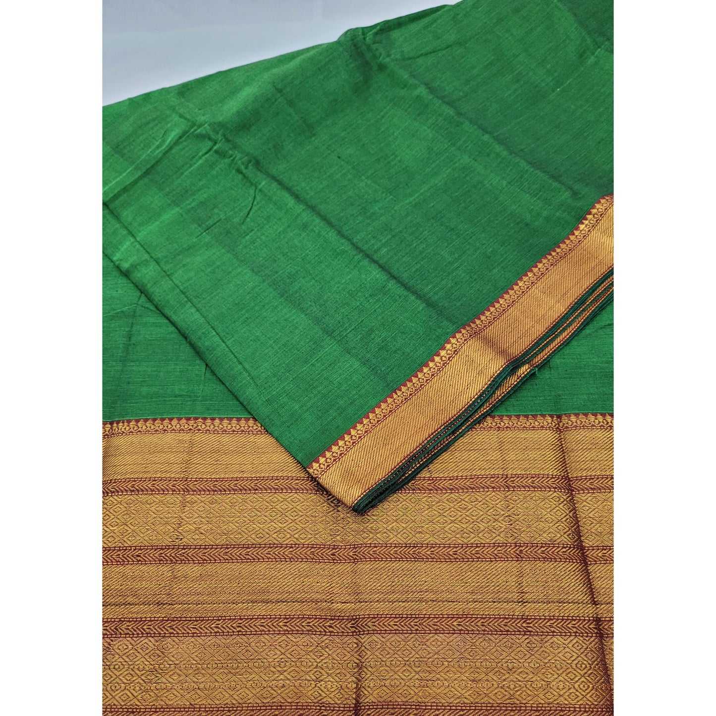 Green Color Narayanpet pure cotton zari border fabric - Vinshika