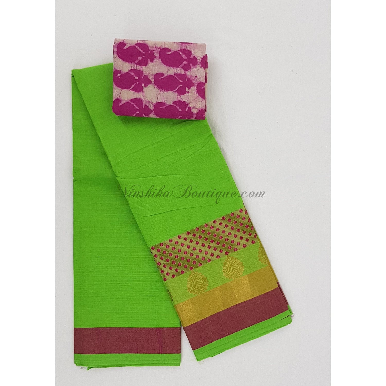 Kanchi cotton saree with zari and thread border - Vinshika