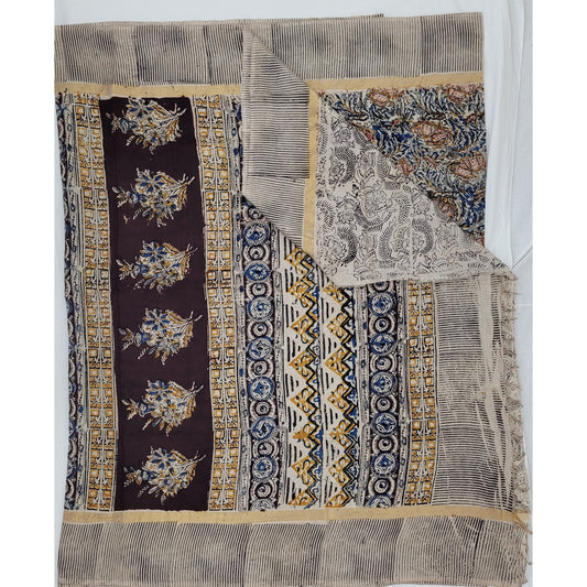 Handprinted Kalamkari Silk saree with Zari border - Vinshika