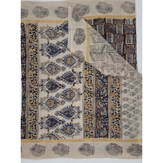 Handprinted Kalamkari Silk saree with Zari border - Vinshika