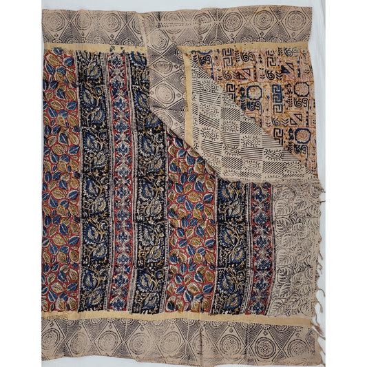 Handprinted Kalamkari Silk saree with Zari border - Vinshika