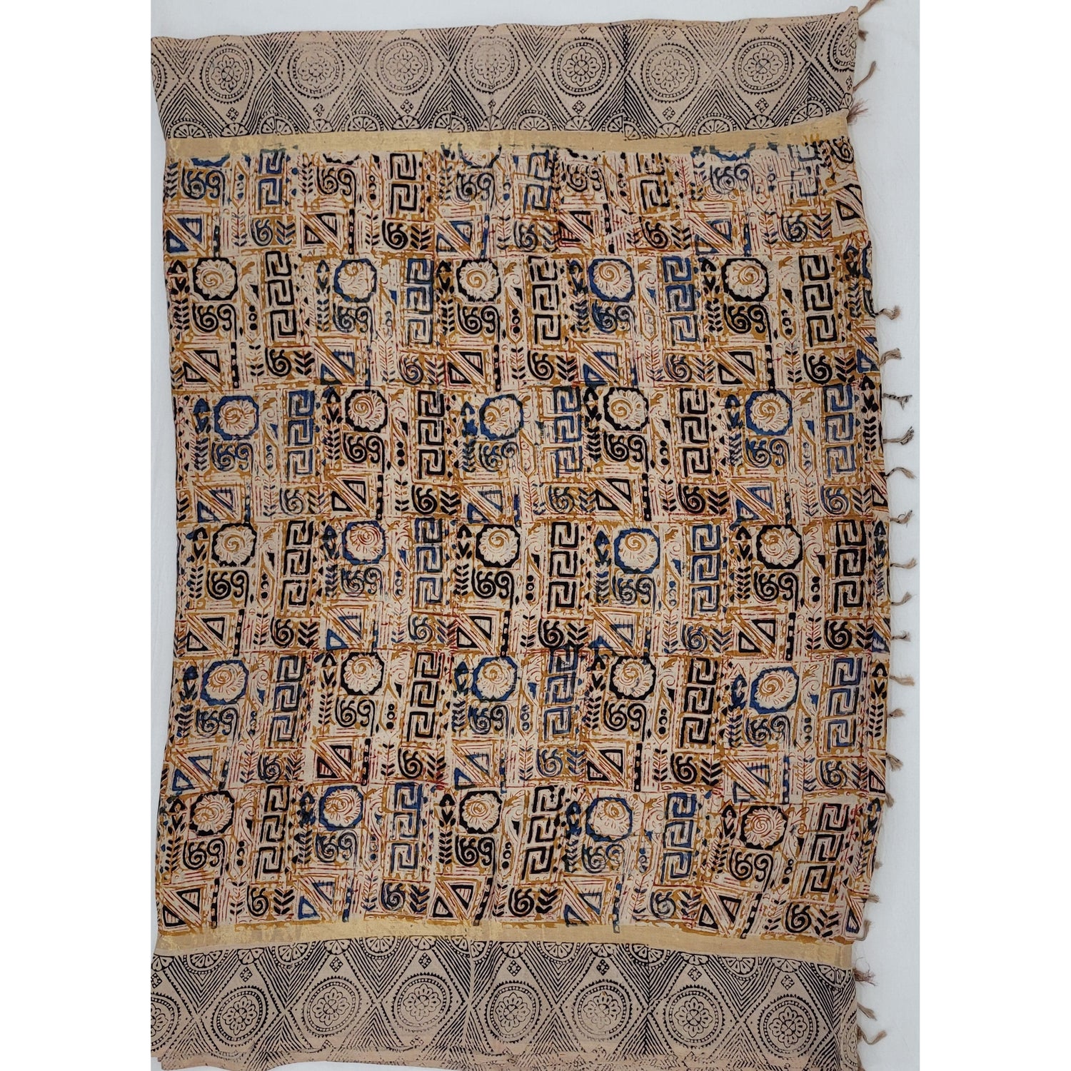 Handprinted Kalamkari Silk saree with Zari border - Vinshika