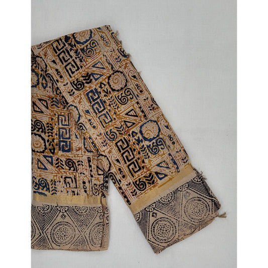 Handprinted Kalamkari Silk saree with Zari border - Vinshika