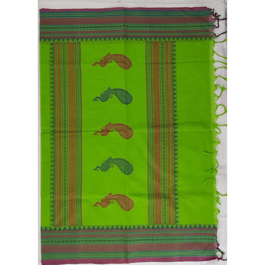 Parrot Green and Pink Color Kanchi cotton saree with thread border and Rich Pallu - Vinshika