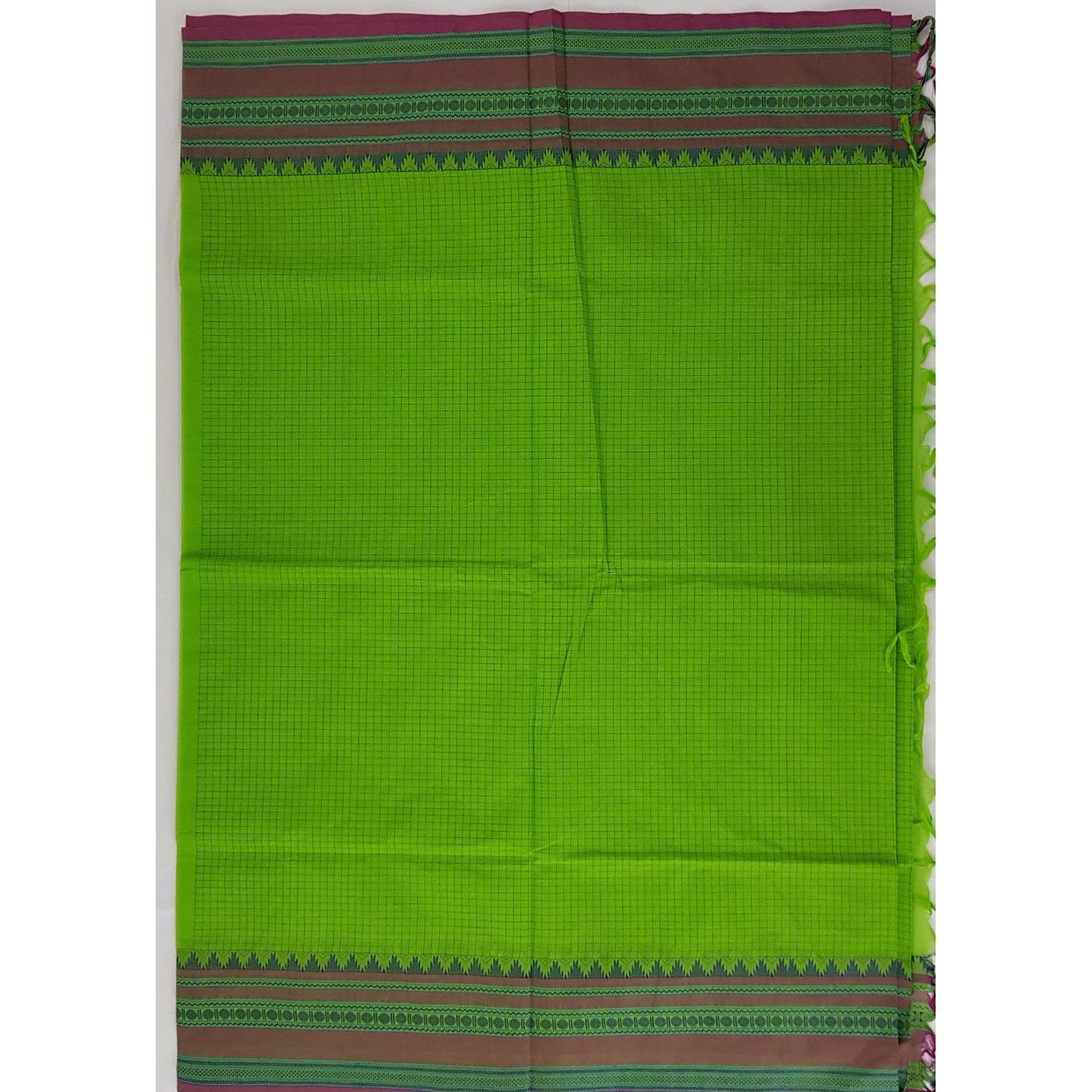 Parrot Green and Pink Color Kanchi cotton saree with thread border and Rich Pallu - Vinshika