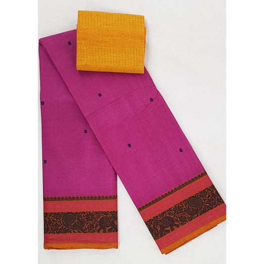 Pink Color Kanchi cotton saree allover buttis with thread border - Vinshika