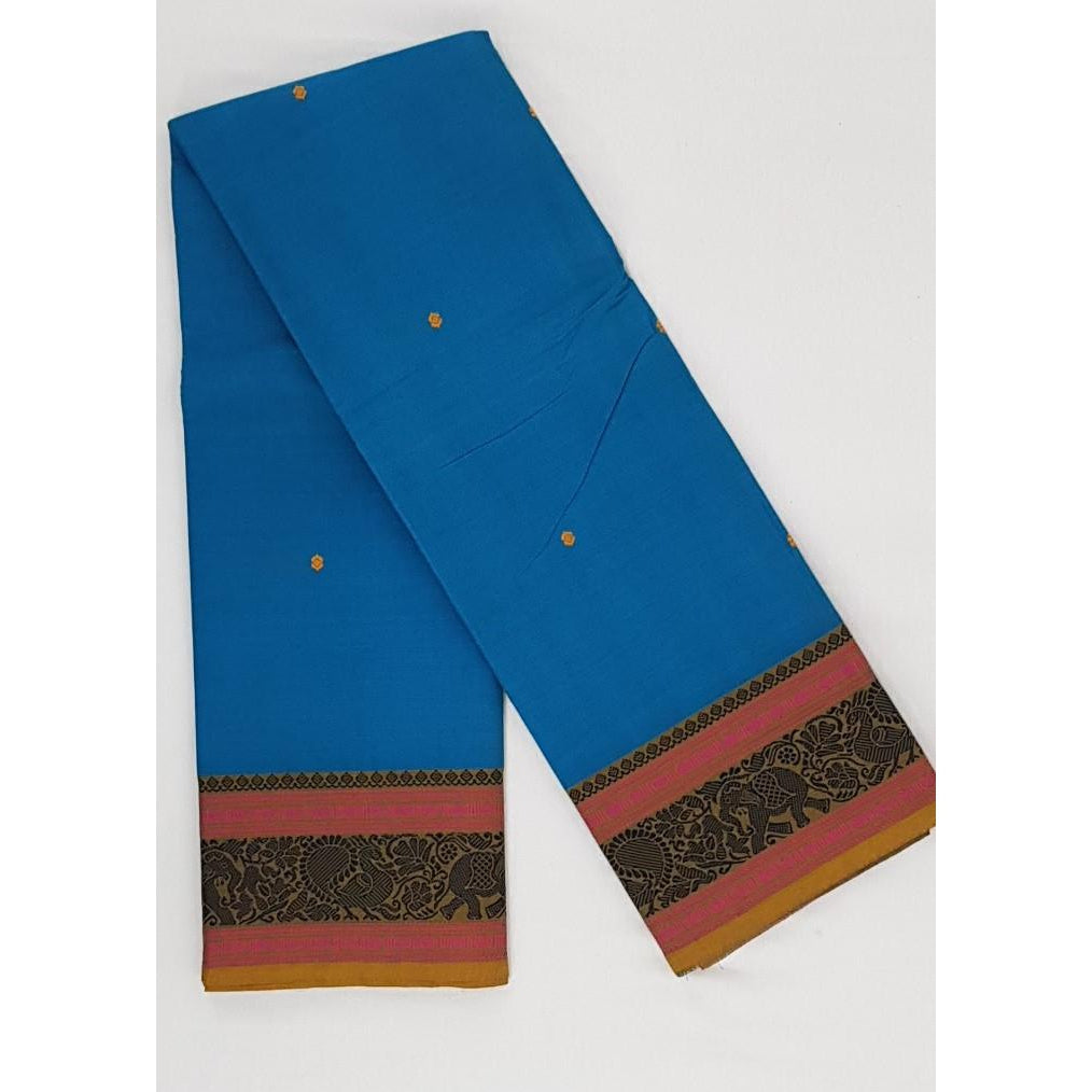 Blue Color Kanchi cotton saree allover buttis with thread border - Vinshika