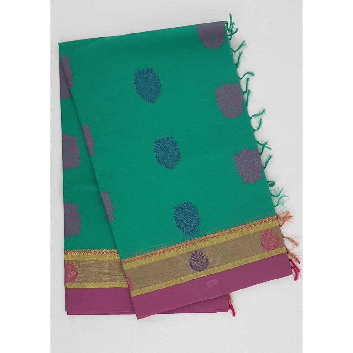 Kiwi Color Kanchi cotton saree with zari border allover thread buttis - Vinshika