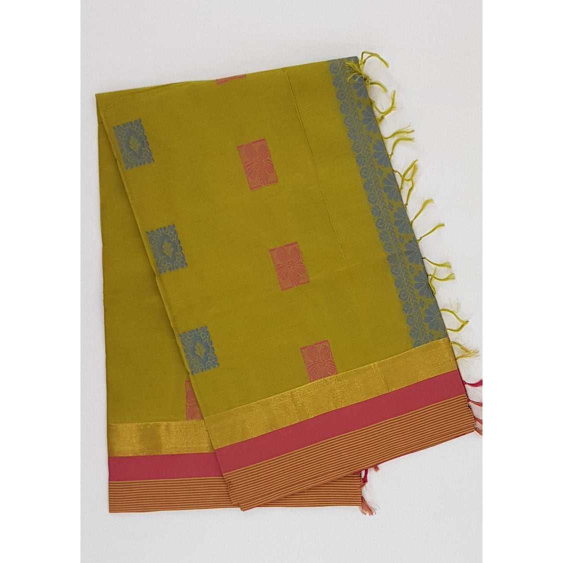 Mehandi Green Color Kanchi cotton saree with zari border allover thread buttis - Vinshika