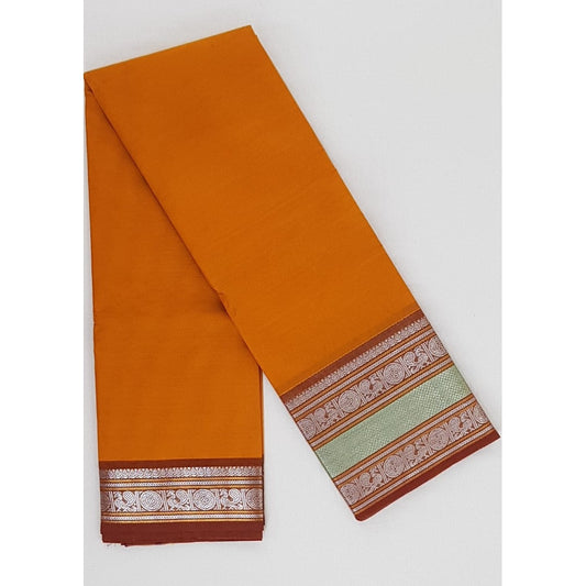 Orange color Kanchi cotton saree with silver zari border - Vinshika