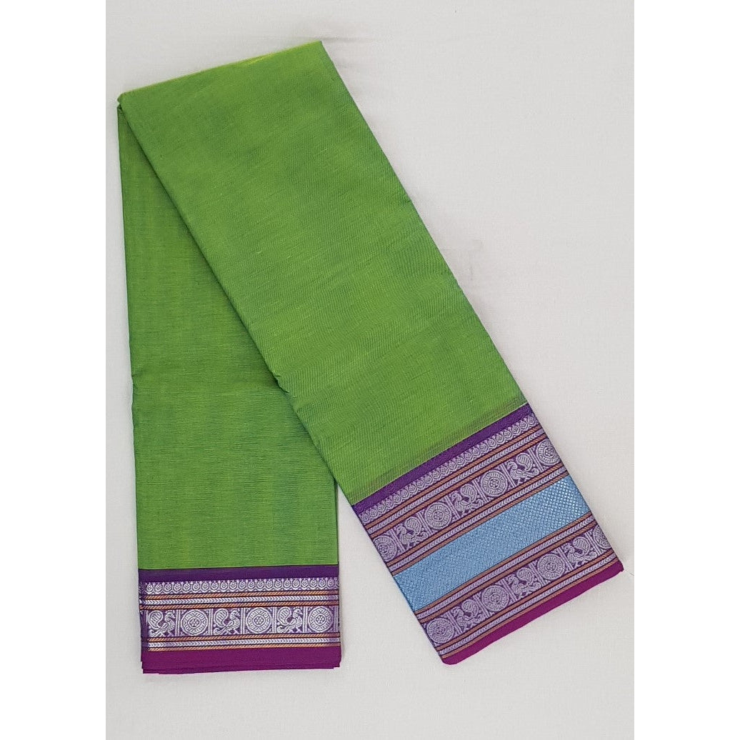 Pista Green color Kanchi cotton saree with silver zari border - Vinshika