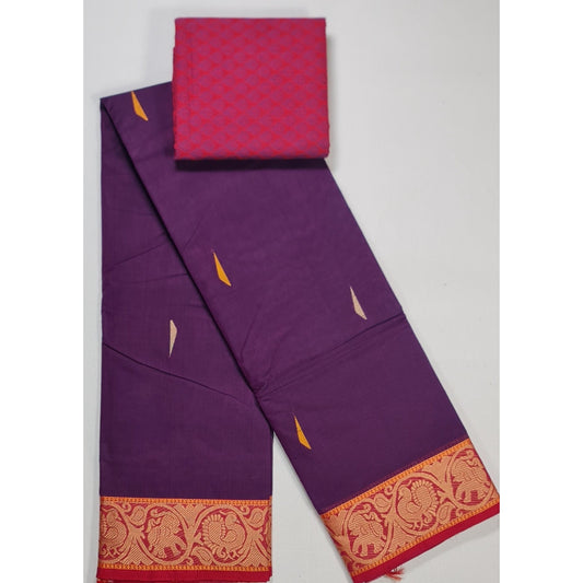 Purple Color Kanchi cotton saree allover buttis with thread border - Vinshika