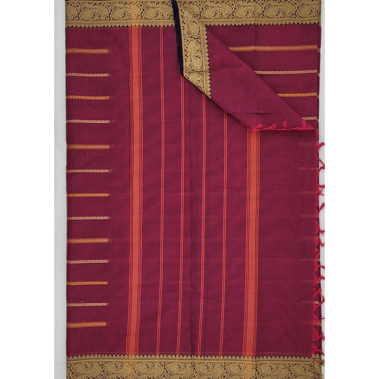 Wine Color Kanchi cotton saree with thread border - Vinshika