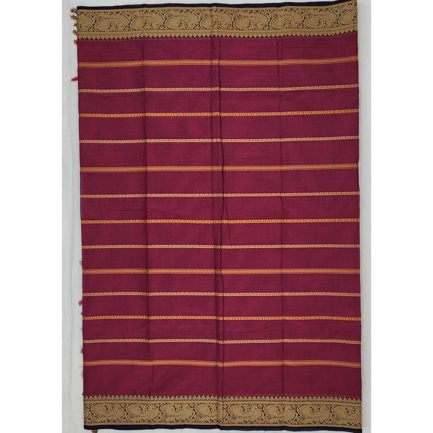 Wine Color Kanchi cotton saree with thread border - Vinshika