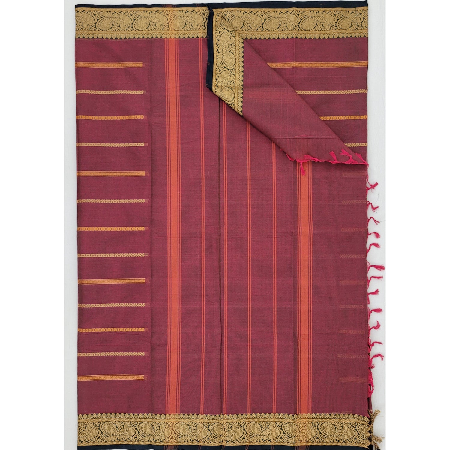 Maroon Color Kanchi cotton saree with thread border - Vinshika