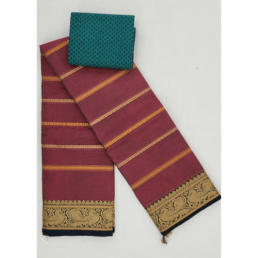 Maroon Color Kanchi cotton saree with thread border - Vinshika