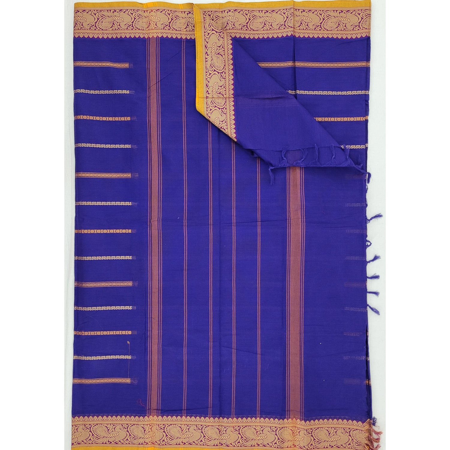 True Blue Color Kanchi cotton saree with thread border - Vinshika