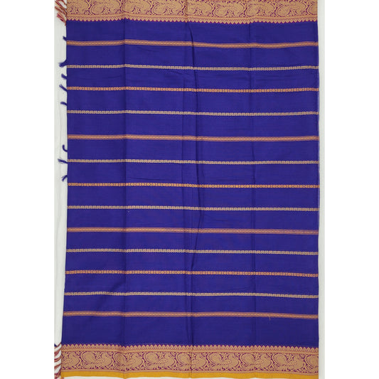 True Blue Color Kanchi cotton saree with thread border - Vinshika