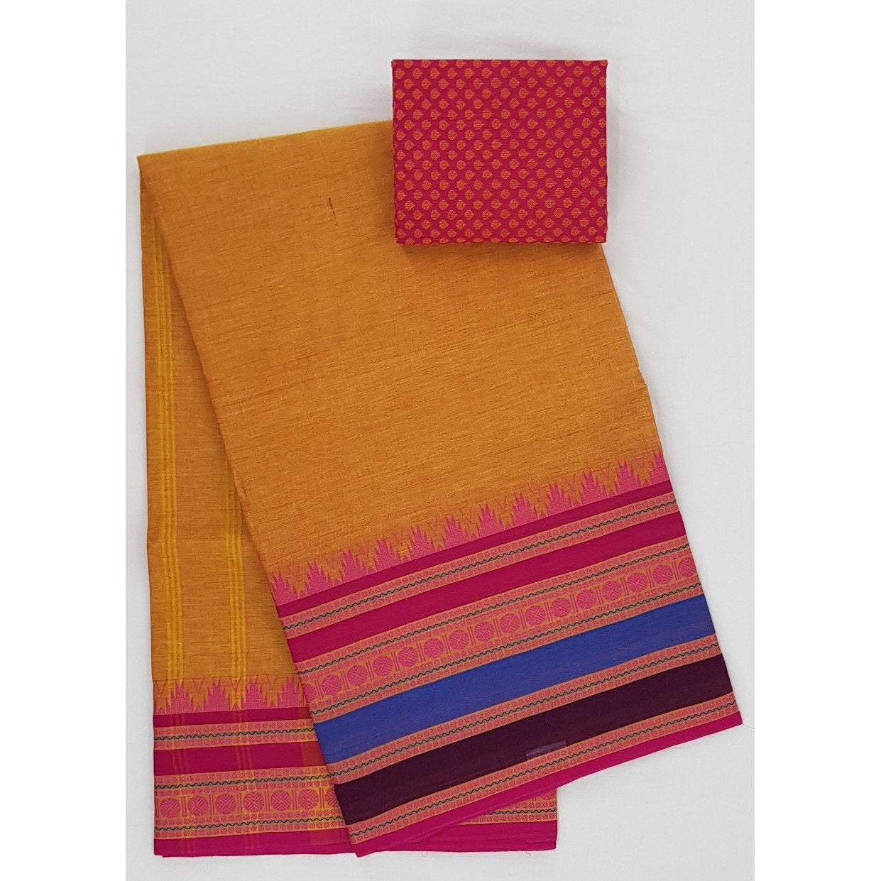 Orange and Pink Color Kanchi cotton saree with thread border - Vinshika