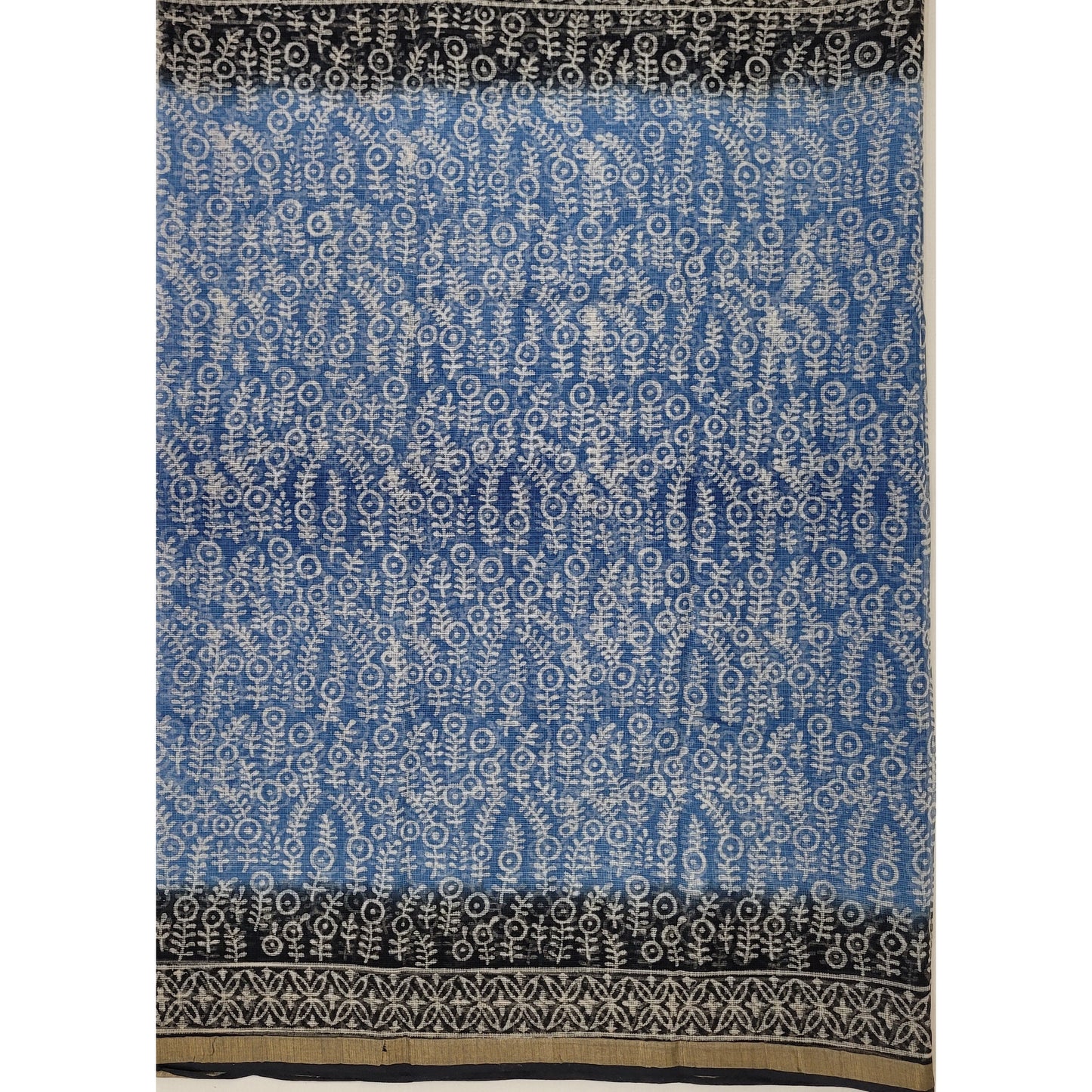 Blue color Hand Block Printed Kota Cotton Saree with Zari border - Vinshika
