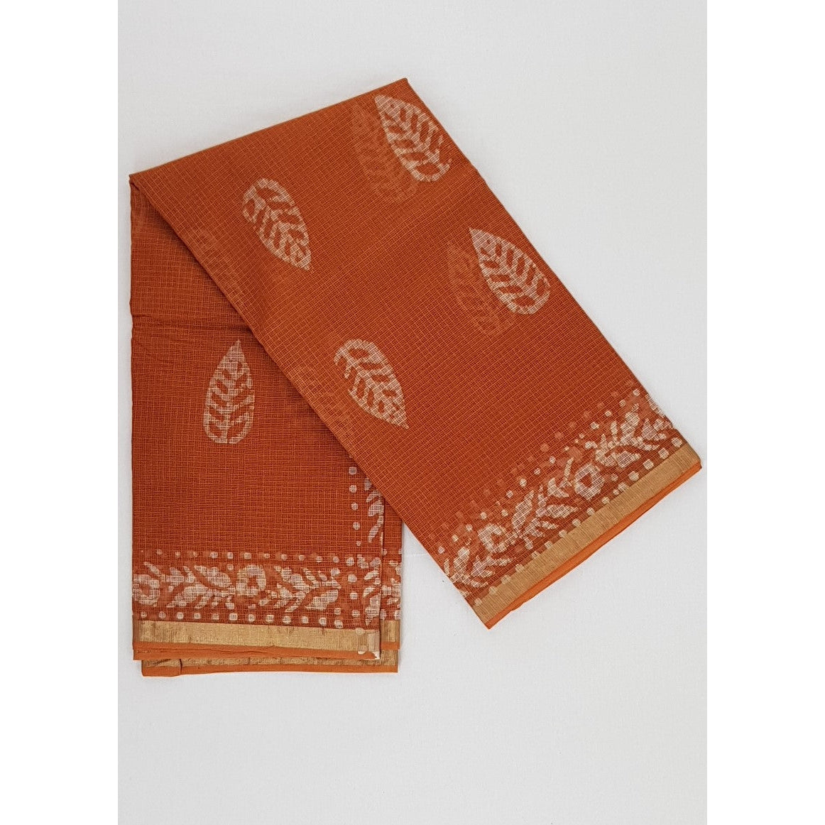 Hand Printed Kota Cotton Saree with Zari border - Vinshika