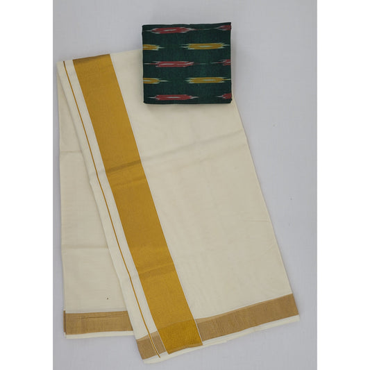 Kerala Kasavu Pure Cotton Saree with Zari Border - Vinshika
