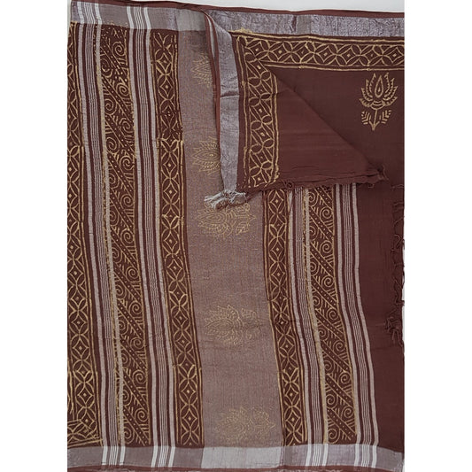 Hand Block Printed Linen Bagru Saree - Vinshika