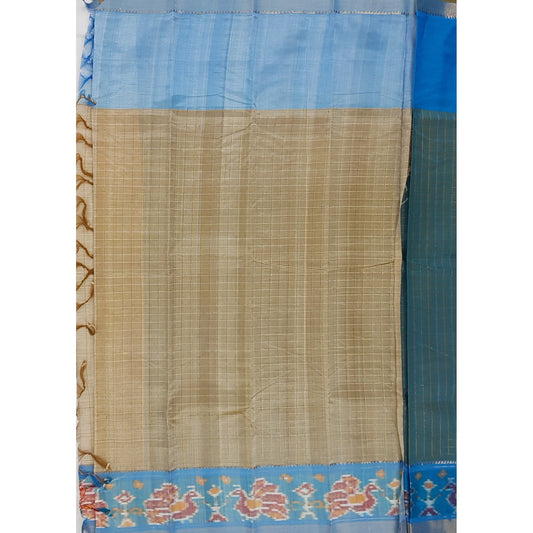 Fern and Blue color Mangalagiri silk saree with silver zari border - Vinshika