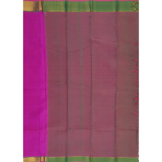 Pink color Mangalagiri silk saree with golden zari border - Vinshika