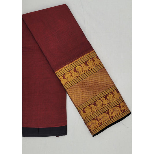 Maroon Color Narayanpet pure cotton large zari border saree - Vinshika