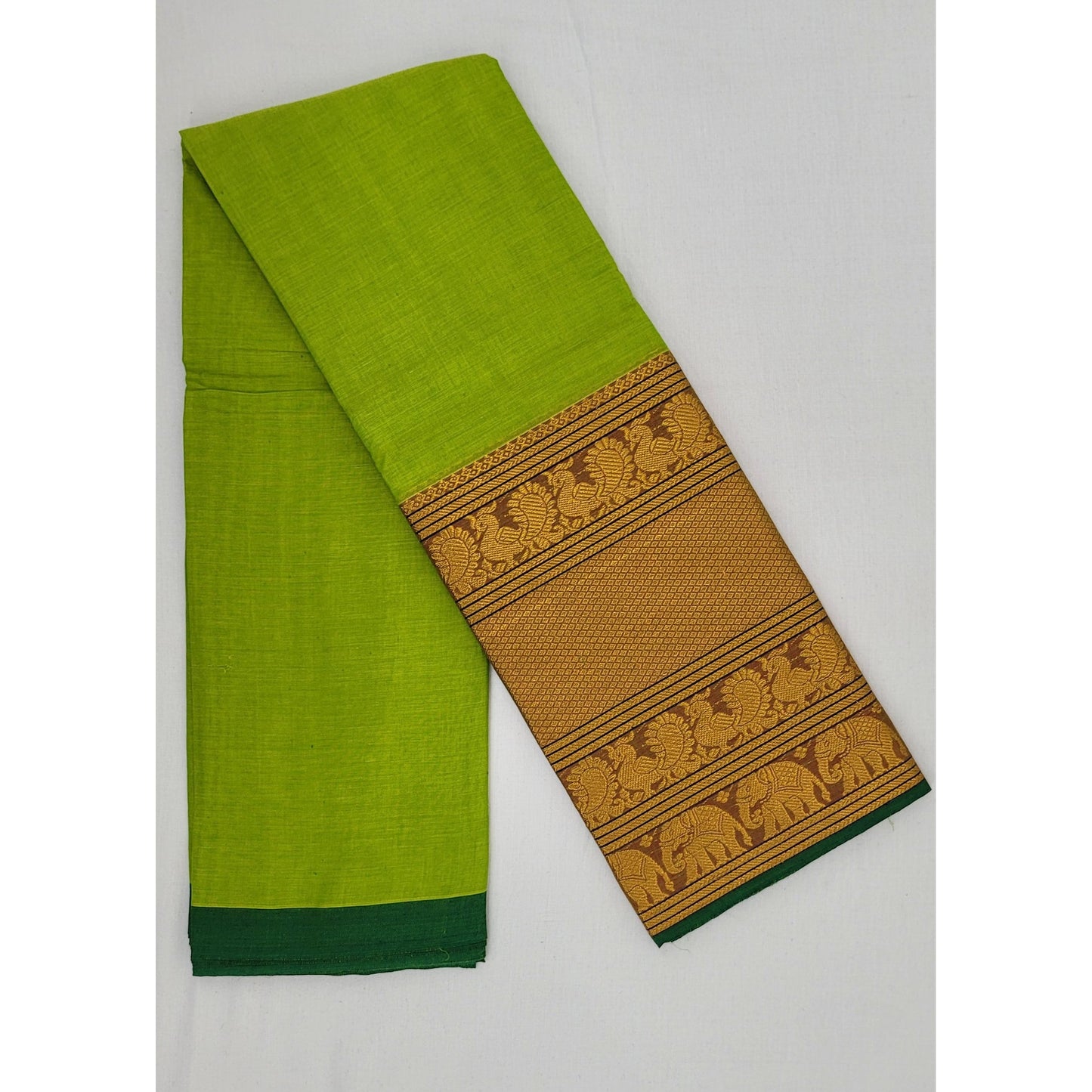 Parrot Green Color Narayanpet pure cotton large zari border saree - Vinshika