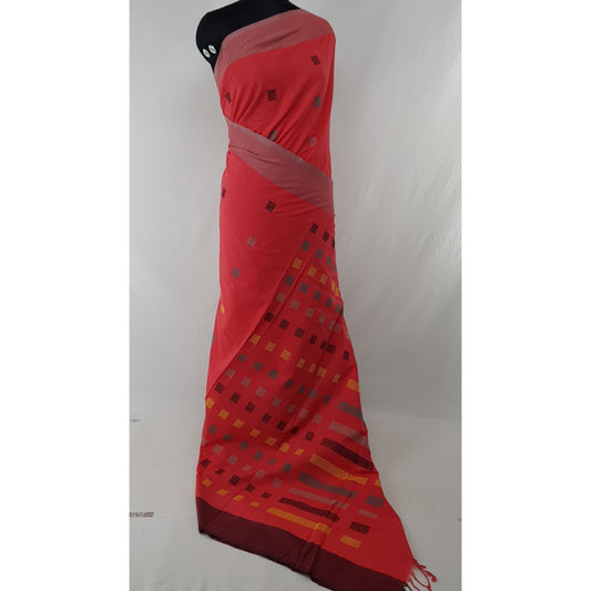 Handwoven handmade yarn cotton jamdani buttis saree - Vinshika
