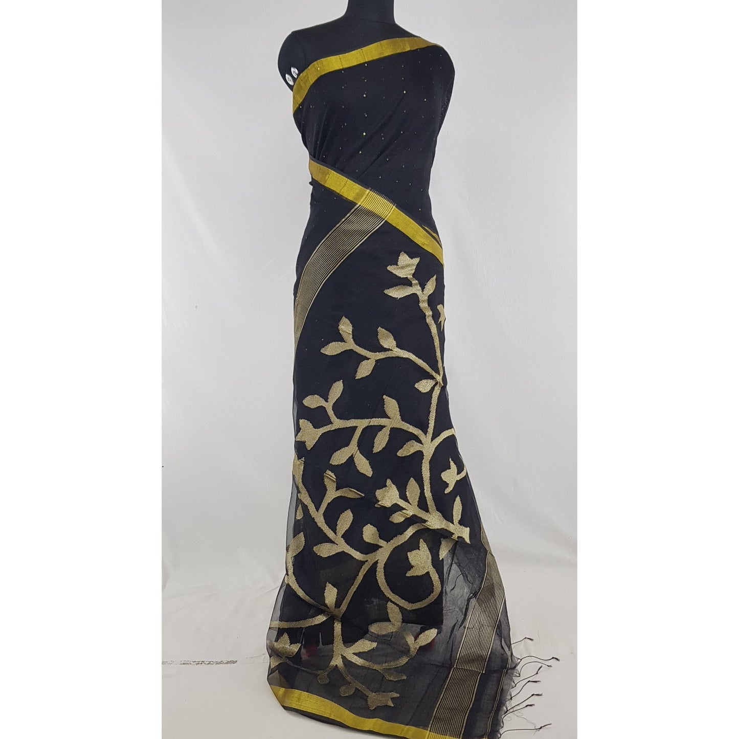 Black Color Sequin Handloom Cotton Silk Saree - Vinshika