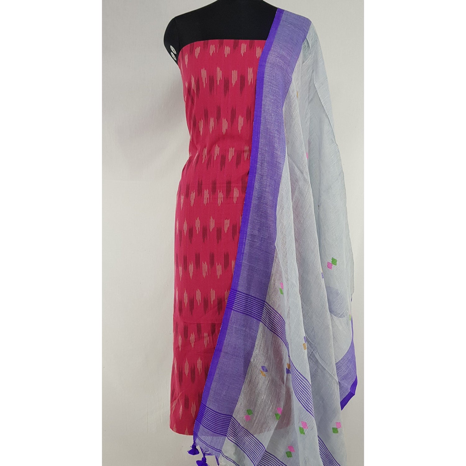 Linen by Linen jamdani dupatta with Ikat cotton top / Salwar Set - Vinshika
