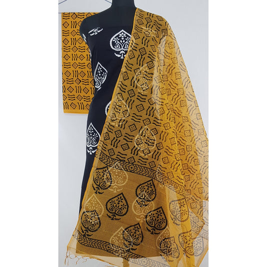 Bagru Hand Printed Cotton Salwar Set with Kota Dupatta - Vinshika