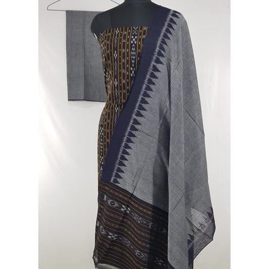 Black Color Sambalpuri Handloom Ikat cotton salwar set with temple border dupatta - Vinshika