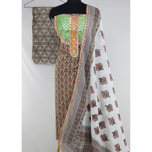 Gotapatti work Bagru Hand Printed Cotton Salwar Set - Vinshika