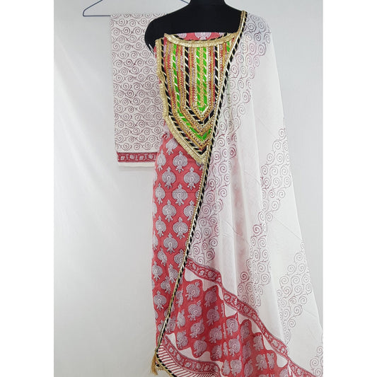 Gotapatti work Bagru Hand Printed Cotton Salwar Set - Vinshika