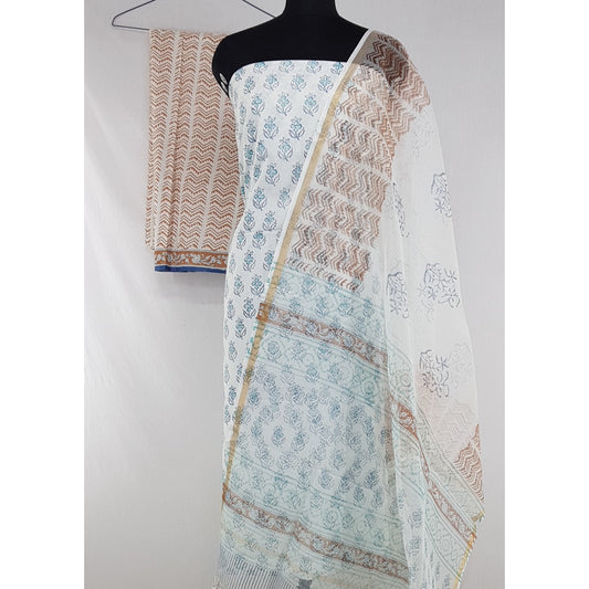 Bagru Hand Printed Cotton Salwar Set with Kota Dupatta - Vinshika