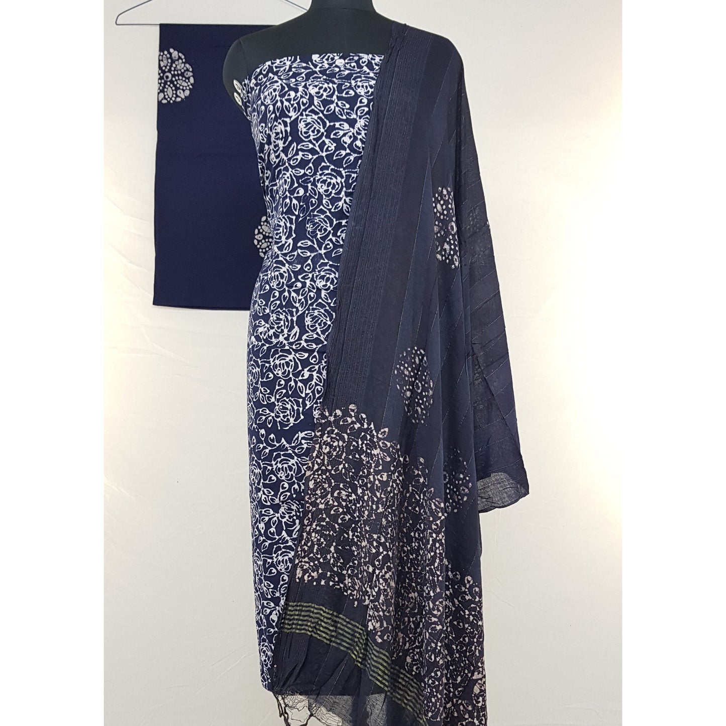 Dark Blue Color Wax Pital Batik Hand Printed Cotton Salwar Set - Vinshika
