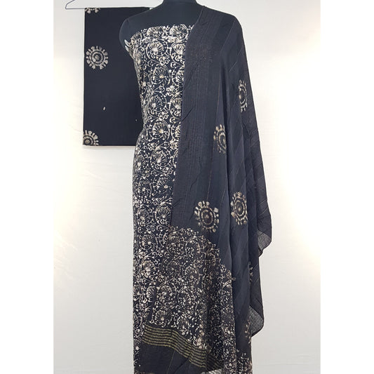 Black Color Wax Pital Batik Hand Printed Cotton Salwar Set - Vinshika