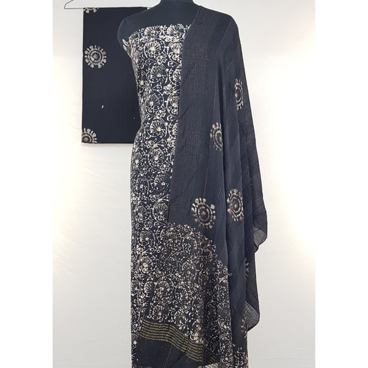 Black Color Wax Pital Batik Hand Printed Cotton Salwar Set - Vinshika