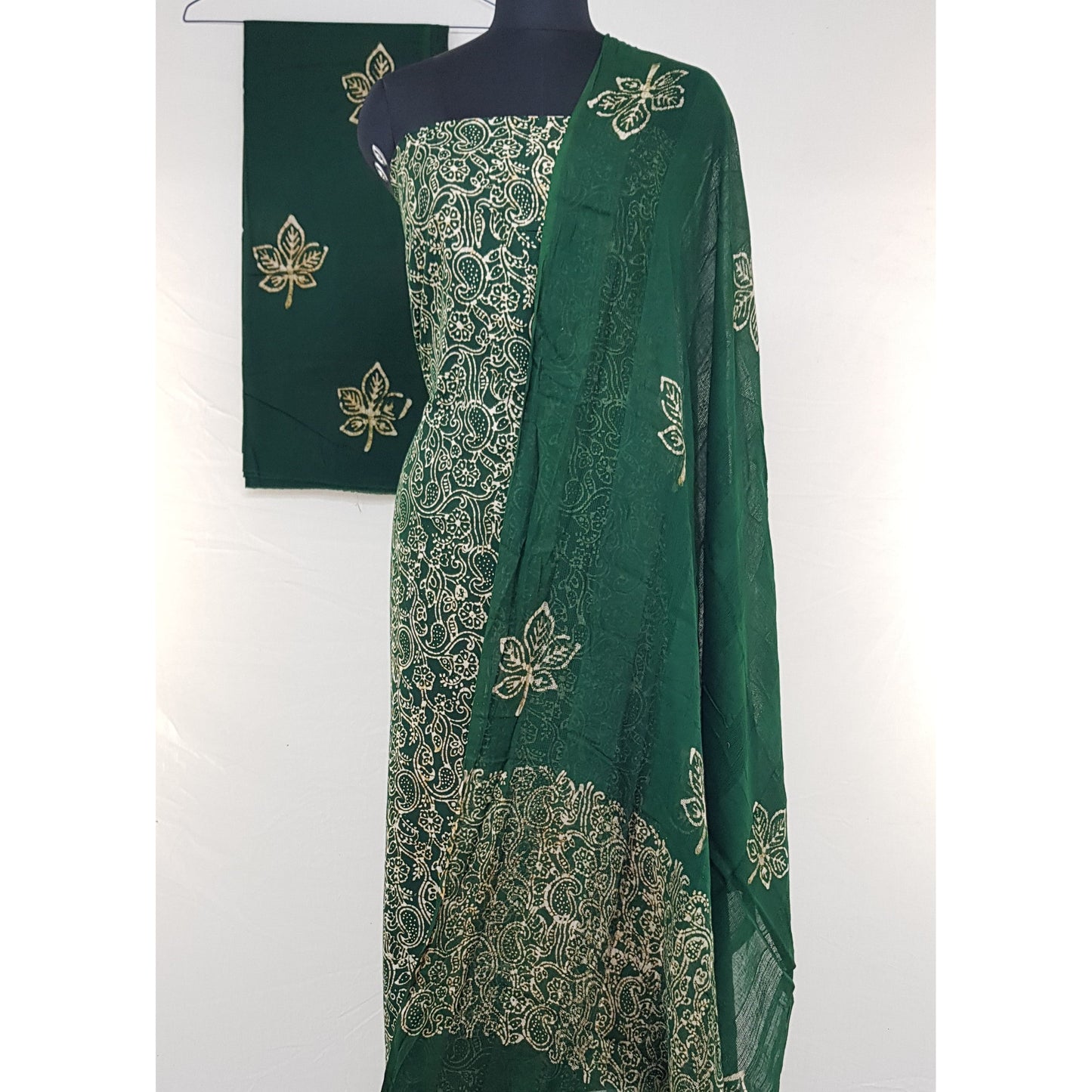 Green Color Wax Pital Batik Hand Printed Cotton Salwar Set - Vinshika