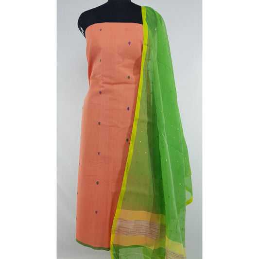 Sequin handwoven cotton silk dupatta with Handmade yarn butta cotton top - Vinshika